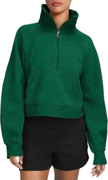 Sweter damski Half Zip bluza z długim rękawem stójka kieszeń kangurka górna