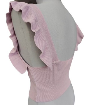 Różowy cienki sweterek top na ramiączkach z falbanką włoska jakość!