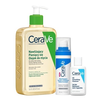 CeraVe Zestaw Serum Kwas Hialuronowy 30ml Olejek Nawilżający do Mycia 473ml