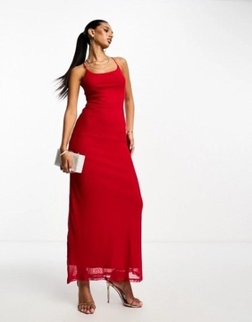 Asos Design fkp cross back czerwona maxi sukienka siateczka L NG3