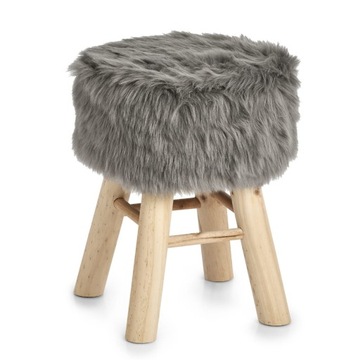 Taboret „Zottel”, drewno / plusz, szary