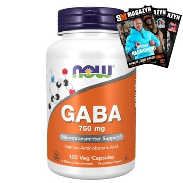 NOW FOODS GABA 750 mg KWAS AMINOMASŁOWY SEN PAMIĘĆ 100 VEGE kaps