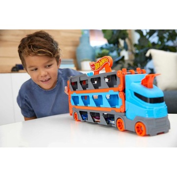 HOT WHEELS CITY MEGA LONG TRANSPORTER 2IN1 РАСШИРЯЕМАЯ ГУСЕ + МАШИНКИ 1:64