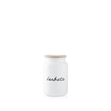 Pojemnik szklany biały połysk z napisem herbata 930 ml
