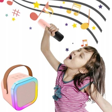 GŁOŚNIK BLUETOOTH PRZENOŚNY ZESTAW KARAOKE RGB 2 MIKROFONY USB SD MINI JACK
