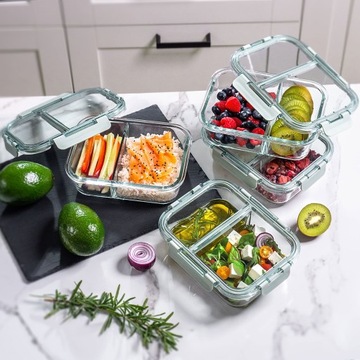 Пищевые контейнеры стеклянные 4x 1L контейнеры с отделениями для ланч -боксов
