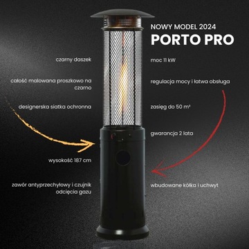 Нагревательный зонт, газовый обогреватель PORTO PRO, черный террасный обогреватель