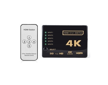 Переключатель HDMI 3D 4K Ultra HD 5-вход 25м + пульт ДУ
