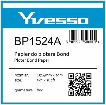 Papier w roli do plotera Yvesso Bond 1524x50m 80g