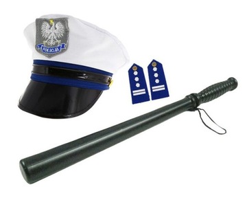CZAPKA + PAŁKA POLICJANT POLICJANTKA STRÓJ