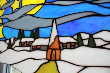 Зимний пейзаж, витраж, рождественское украшение