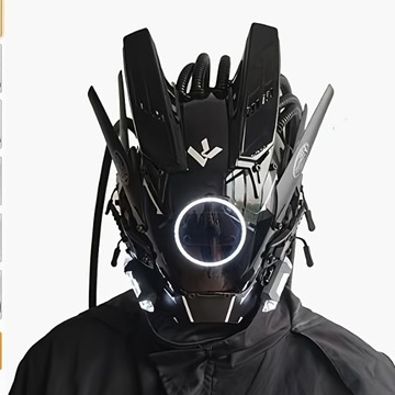 Cyberpunk Cool Mecha Futurystyczna maska LED, róg i antena LED