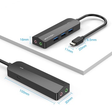 Звуковая карта VENTION + концентратор USB 3.0 + блок питания