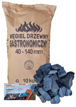 gastronomiczny węgiel grillowy 10 kg PREMIUM 4 - 14 cm + podpałka szara 24