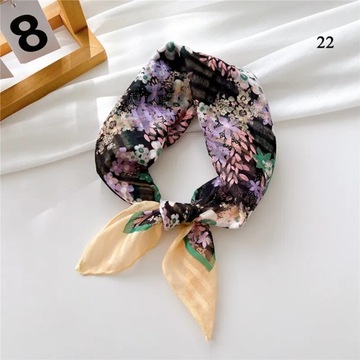 Cotton Linen Neck Scarf For Women Colorful Floral Handkerchief Small