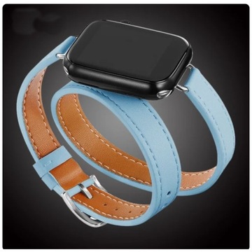 Damski pasek podwójny do iWatch iWatcha Apple 38, 40 i 41 mm BŁĘKITNY SKÓRA