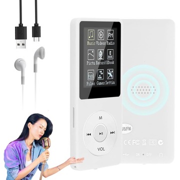 ODTWARZACZ MP3 SMUKŁY PRZENOŚNY BLUETOOTH RADIO FM EBOOK 16GB HI-FI BIAŁY
