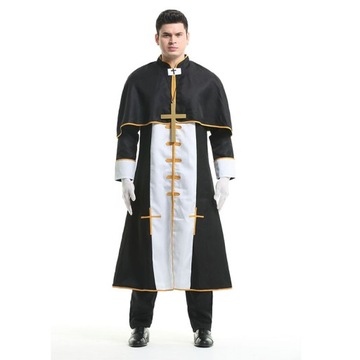 Cosplay Ksiądz Rzymski Ksiądz Czarna Szata Garnitur Imprezowy Męski Cosplay