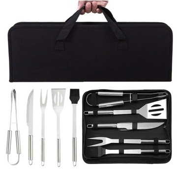 GRILL ZESTAW DO GRILOWANIA AKCESORIA PRZYBORY ETUI 10 el.