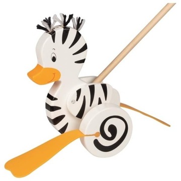 Pchacz Drewniana Zebro-Kaczka na patyku Zabawka dla rocznego dziecka Goki