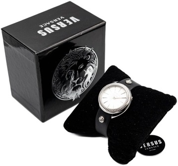 Zegarek VERSUS VERSACE TORTONA BLACK DAMSKI SREBRNY CZARNY SKÓRZANY PASEM