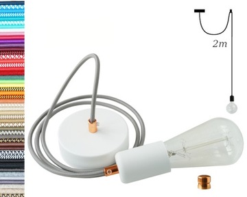 Lampa wisząca pojedyncza biała z miedzią 2m zwis