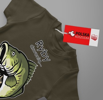 KOSZULKA T-SHIRT RYBY DZWONIĄ MUSZĘ IŚĆ L JAKOŚĆ