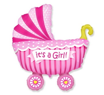 Balon foliowy wózek różowy baby shower, 35 cm