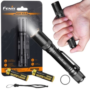 Latarka LED Fenix E20 V2.0 350 lm 126 m IP68 Lekka z Klipsem