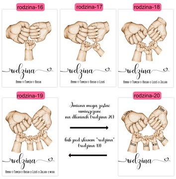 Набор из 3 плакатов СЕМЕЙНЫЕ РУКИ ЛЮБОВЬ А4 Имена Выкройки Картинки + РАМКА