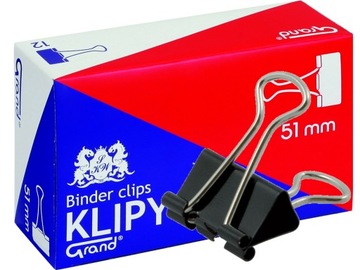 KLIPY METALOWE GRAND 51 MM CZARNE 12 SZT.