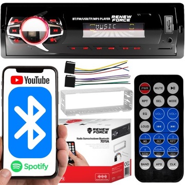 Radio Samochodowe Bluetooth 1-DIN USB AUX SD mikrofon pilot Bateria ZESTAW