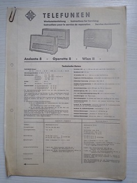 INSTRUKCJA OR ANDANTE 8 OPERETTE 8 WIEN II TELEFUNKEN