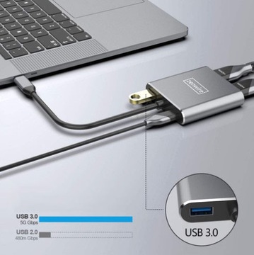 АДАПТЕР-ХАБ USB-C 3.1 4В1 2x HDMI 4K Адаптер USB 3.0 Power Delivery PD