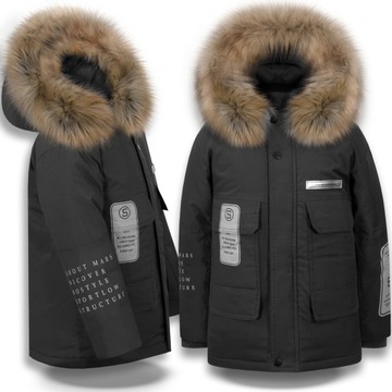Kurtka PARKA JENOT FUTERKO mega ciepła ZIMOWA kaptur 134/140 czarny JAKOŚĆ