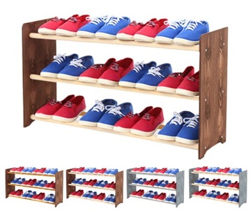 Regał na buty drewniany stojak regał na obuwie 3 PÓŁKI szer.90 cm Brąz-Biel