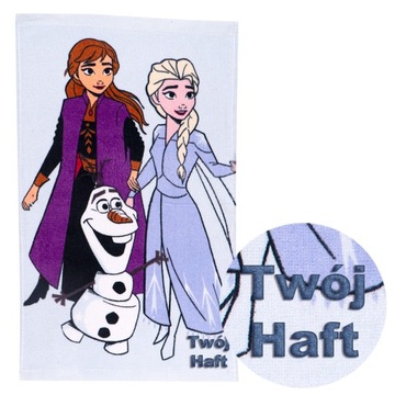 Ręcznik z haftem imię do przedszkola 30x50 Kraina Lodu Frozen Olaf Elsa
