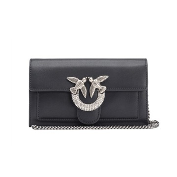 -10% PINKO TOREBKA SKÓRZANA LOVE BAG ONE WALLET Z KRYSZTAŁKAMI CZARNA