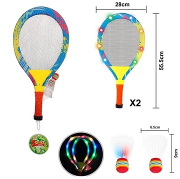 СВЕТЯЩИЕСЯ РАКЕТКИ ДЛЯ БАДМИНТОНА 55 СМ С ПОДСВЕТКОЙ + ЗАТВОР