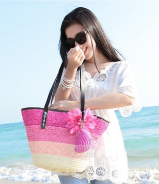 TOREBKA SŁOMKOWA KOSZYK PLAŻOWY SASZETKA FIOLETOWY