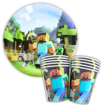 Набор MINECRAFT КРУЖКИ ТАРЕЛКИ САЛФЕТКИ Steve Pixel Creeper на день рождения 40 шт.