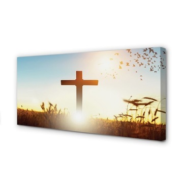 Foto obraz na płótnie Krzyż pole słońce 100x50 cm