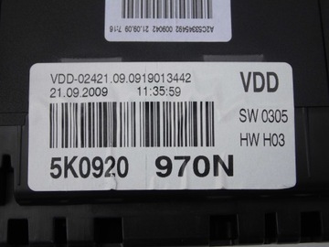 PŘÍSTROJOVÁ DESKA 5K0920970N VW GOLF VI 5K 1.6TDI CAY