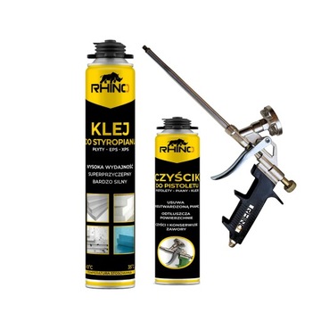 Pistolet + Piano Klej do Styropianu XPS EPS 800ml WYDAJNY + Czyścik Zestaw