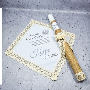 ŚWIECA NA CHRZEST SZATKA I ŚWIECA DO CHRZTU PUDEŁKO Pamiątka Chrztu Boho