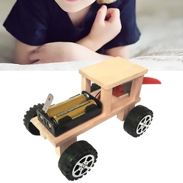 Drewniany DIY elektryczny model samochodu napędzanego wiatrem dzieci AP
