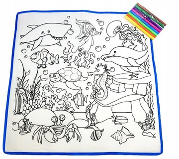 MATA DO KOLOROWANIA MALOWANIA DLA DZIECI ZMYWALNA 50x50CM + FLAMASTRY