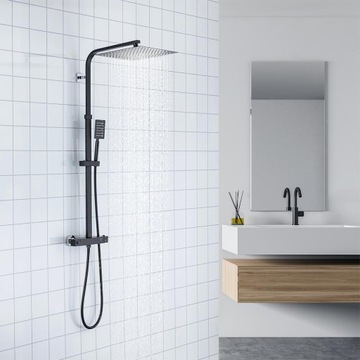 ZESTAW PRYSZNICOWY TERMOSTAT STALOWY BATERIA DESZCZOWNICA 30X30CM CZARNY