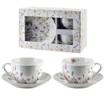 Kpl filiżanek, dwie filiżanki ze spodkami JOY 245ml, porcelanowe filiżanki