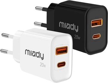 2x MIADY 20 W USB C ŁADOWARKA 2 PORTY PD USB C ZASILACZ QC 3.0